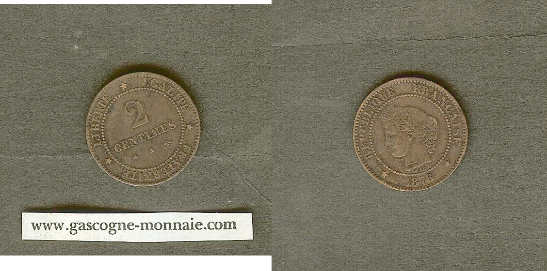 2 centimes. Cérès 1878 A Paris SUP-